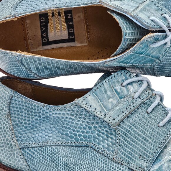 NEW Vintage Baby Blue Exotic David Eden Crocodile Teju Lizard Men's 7 Dress Shoe - Picture 7 of 16